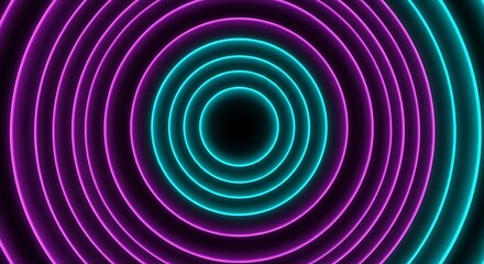 A vibrant display of concentric circles alternating in neon pink and turquoise hues on a black backdrop