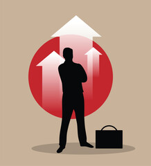 Successful Confident Business Man Silhouette Getting Sales. People at work and successful traders or company owners