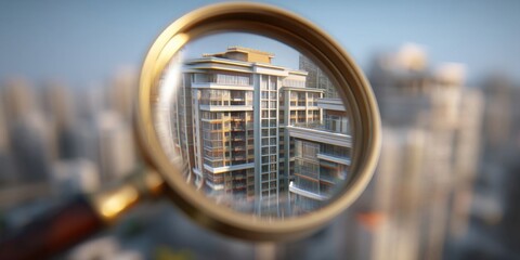 Magnifying Glass Focus on Residential Building for Real Estate Investment Concept