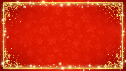 クリスマス　16:9    素材　キラキラ　飾り　枠　華やか　おしゃれ　豪華　高級感　エレガント　クラシック　雪の結晶　Elegant red and gold festive background.Glittering frame.