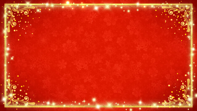 クリスマス　16:9    素材　キラキラ　飾り　枠　華やか　おしゃれ　豪華　高級感　エレガント　クラシック　雪の結晶　Elegant red and gold festive background.Glittering frame.