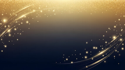Elegant golden glitter background with shimmering light trails and sparkling particles on a dark gradient for festive occasions and celebrations