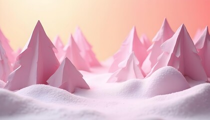 An entire Christmas landscape, entirely constructed from folded origami paper. The environment includes geometric mountains, a dramatic paper snow tornado, and is presented in minimal pastel tones.