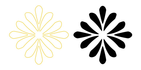 Abstract flower design with white petals and yellow outline