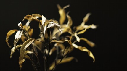 A neglected plant, its leaves turning yellow in a dim corner. Home Decoration Guide, designed specifically for home decoration and floral brands, for hotel managers to use.