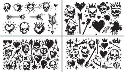 Skull illustration vector, arrow tattoo design, gothic skull artwork, dark horror drawing, fantasy skeleton art, vintage tattoo pattern, skull and crossbones vector, scary skull idea, artistic bone de