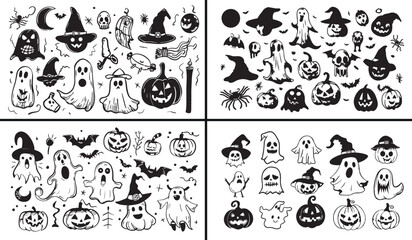Naklejka premium Witch illustration vector, wizard doodle set, magic spell artwork, Halloween witch drawing, fantasy wizard character, potion magic design, spell book vector, creepy witch and broom, mystic character a
