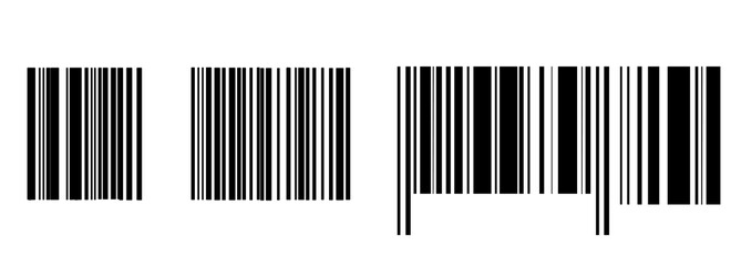 Set of three different black and white barcodes on an isolated background