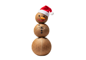 Festive Coconut Snowman Wearing Santa Hat on White Background