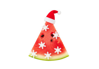 Festive Watermelon Christmas Tree with Santa Hat and Snowflakes