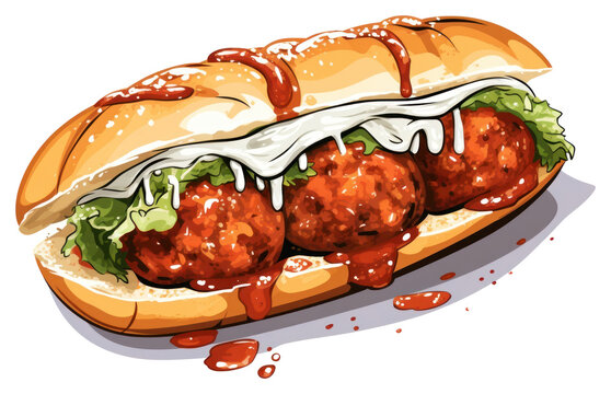 PNG Meatball sub food hamburger condiment.