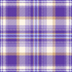 Fototapeta premium Seamless tartan pattern. Textile design for blankets, shirts, scarves, or other clothing. Woven check background texture in purple, beige, blue hues.