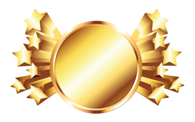 Golden award medal with starbursts design graphic