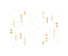 Golden confetti and streamers on black background
