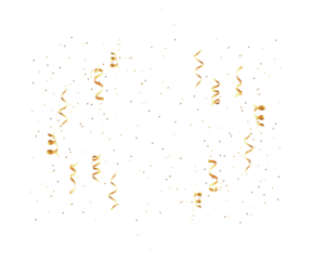 Golden confetti and streamers on black background