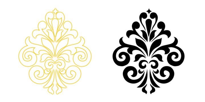 Golden decorative ornament on black background design element