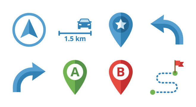 Navigation and Map Flat Icons Set
