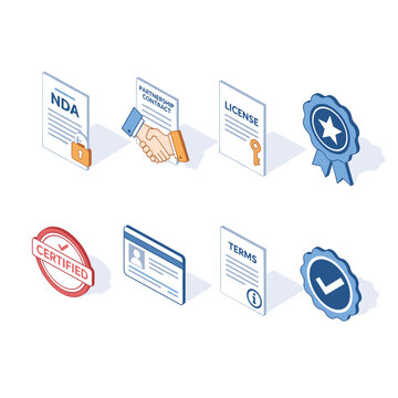 Business and legal isometric icons set