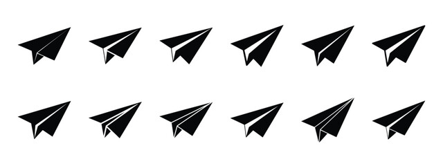paper airplane vector icon set and silhouette art isolated on white background