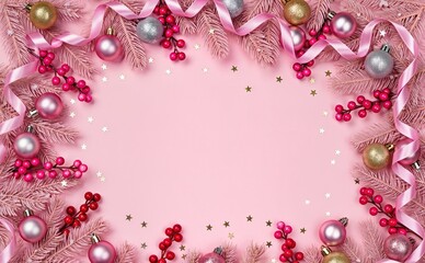Charming pink frame with glittering decorations and bows