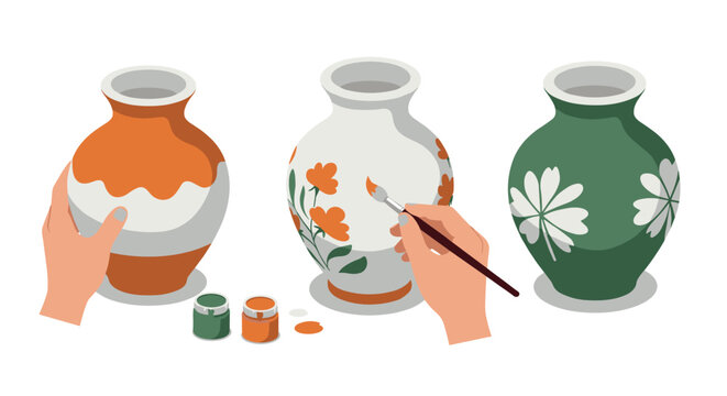 Creative pottery painting with floral and abstract designs
