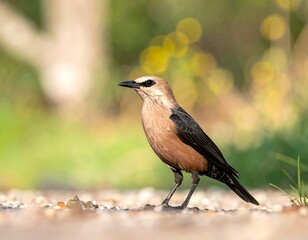 Pale-winged Starling stands gracefully against a backdrop of serene nature