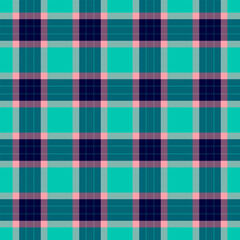 Harvest background plaid pattern, row texture textile seamless. Twill vector fabric tartan check in cyan and pink colors.
