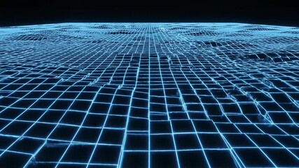Abstract blue digital technology grid with binary code pattern and 3D perspective texture - Powered by Adobe