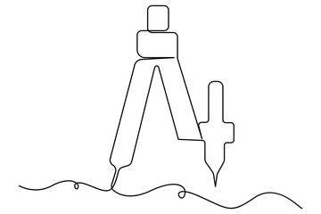 One line minimalist illustration of compass instrument for drawing circle school stationery outline art isolated on white background
