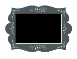 Ornate frame with decorative flourishes and dark gray