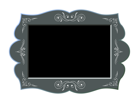 Ornate frame with decorative flourishes and dark gray