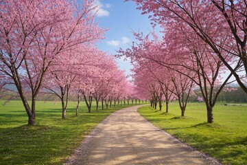 Beautiful floral canopy over tranquil outdoor walkway scene