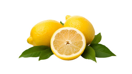 Vibrant Fresh Lemons and Slice on png transparent Background