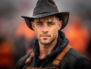 Hard working farmer sweating