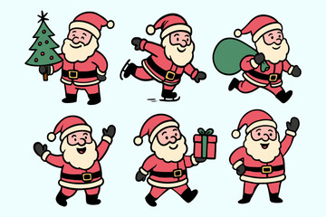 Santa claus vector Christmas illustrations set. Cute Santa Claus handrawn simple vector collection