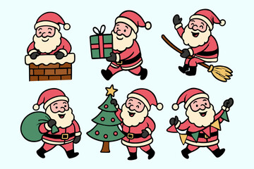 Santa claus vector Christmas illustrations set. Cute Santa Claus handrawn simple vector collection