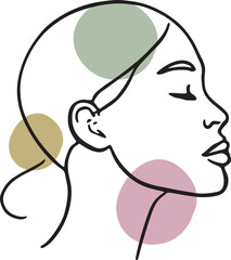Minimalist woman's profile line art, abstract shapes, calm expression