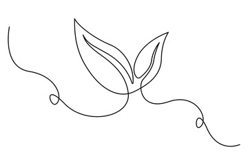 Hand drawn one line art of sprouting plant with leaves simple outline eco growth design
