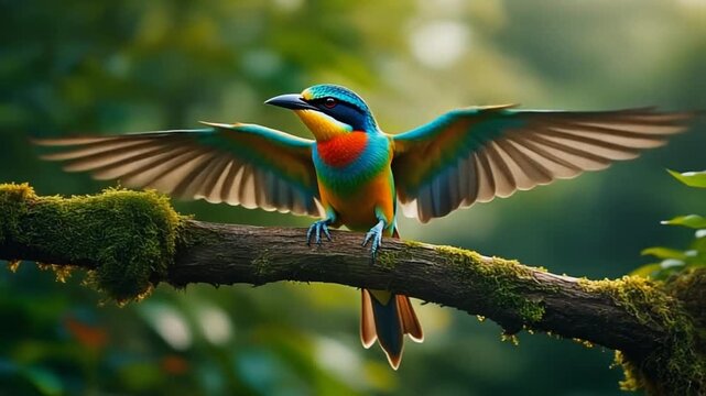 Cinematic Slow Motion Bird Spreading Wings in Forest &ndash; Aesthetic Wildlife Clip