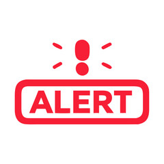 Red alert label with exclamation mark and text "ALERT" for warning signs and graphic design

