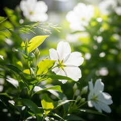아침 햇살을 듬뿍 받고 있는 흰꽃의 뒷모습