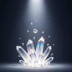 팔각 소금결정이 라이트를 받고 있는 그림