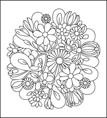 Abstract  floral mandala with ornamental pattern black line art vector illustration coloring page design elements