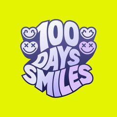 100 Days 100 Smiles text with emoji faces graphic vector