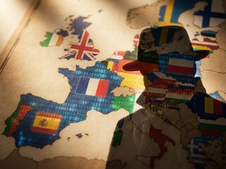 Silhouette of a Person Against a European Map