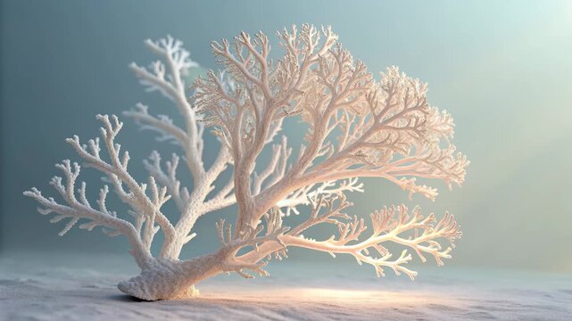 White coral formation thriving on a sandy seabed bathed in soft underwater lighting and natural sun rays