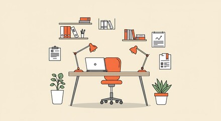 Modern Workspace Illustration - Desk, Chair, and Accessories.