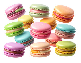 Fototapeta premium Assorted Colorful Macarons Floating Randomly in Mid-Air, Isolated PNG (2)