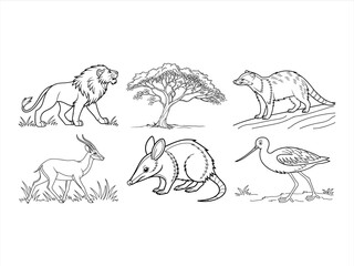 coloring page line art the animal and bird black vector bundle