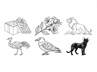 coloring page line art the animal and bird black vector bundle